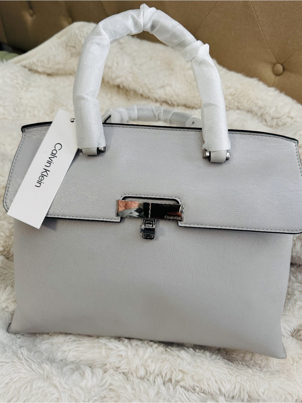 NWT👜Calvin Klein Light Gray Structured Top-Handle Satchel